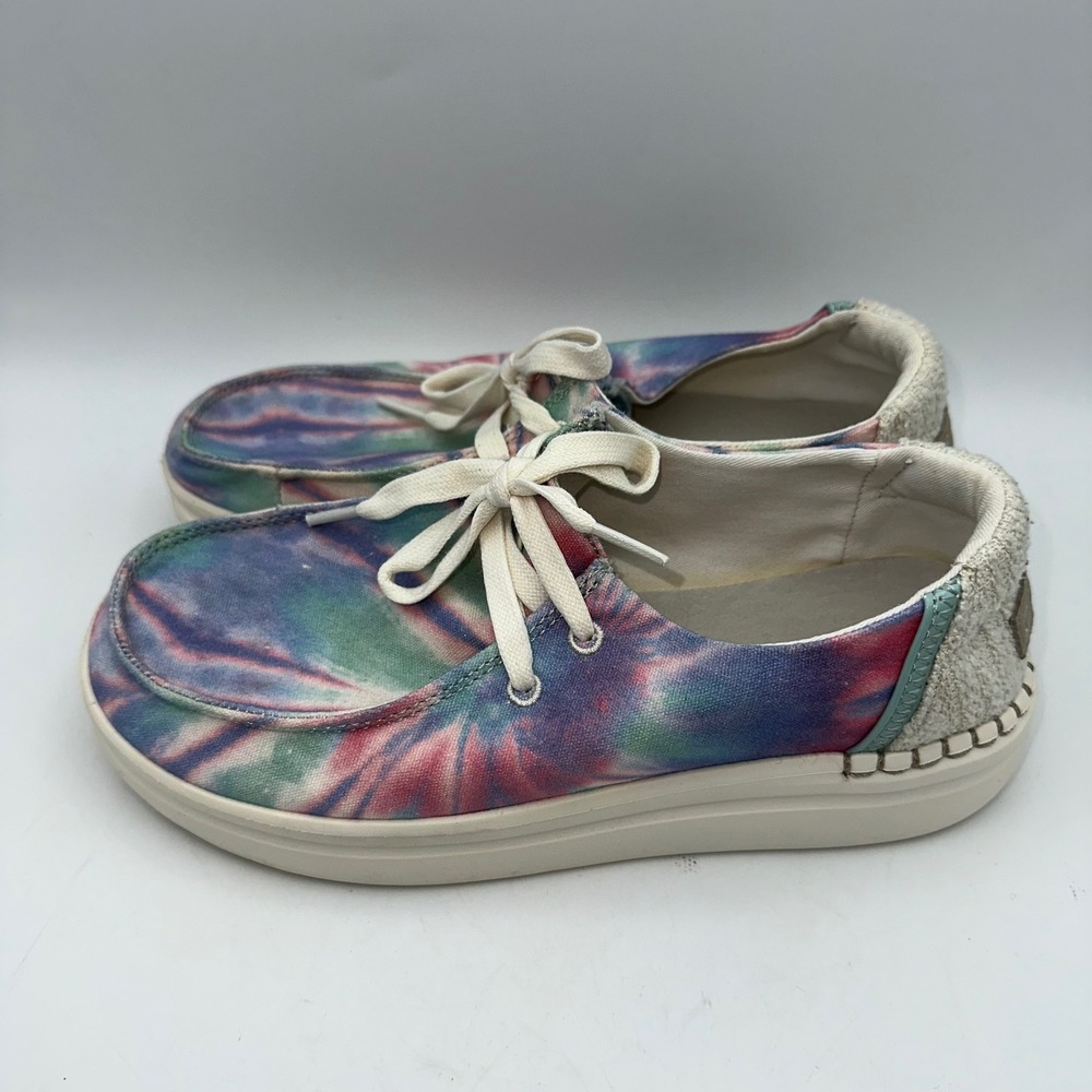 Hey Dude Wendy Rise Shoes Womens 6 Candy Tie Dye Platform Canvas Loafers Multi